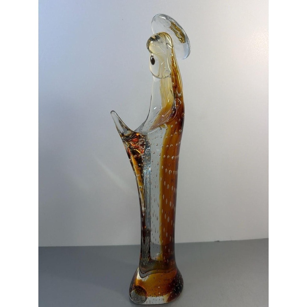 Murano Archimede Seguso Amber Bullicante Glass Madonna Sculpture 14"